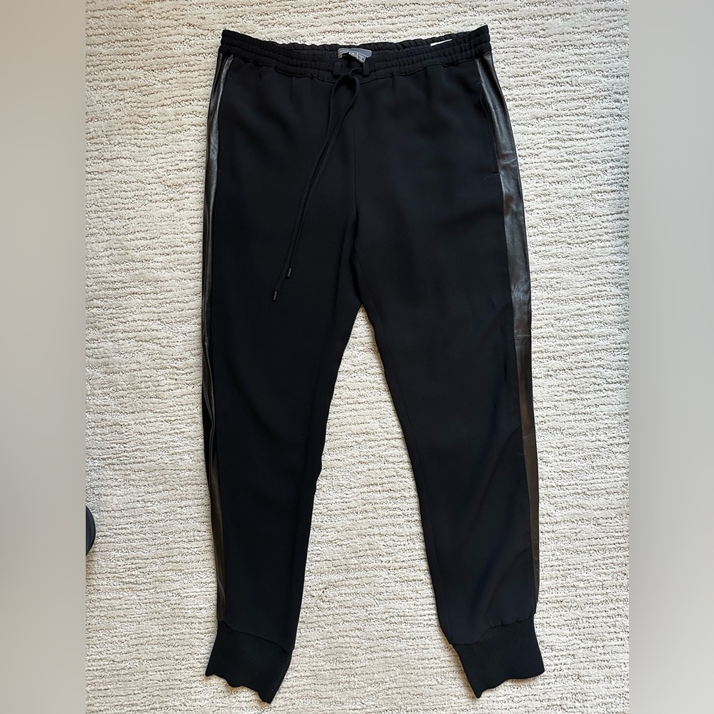 VINCE Drawstring Jogger Pant With Leather Side Detail - S